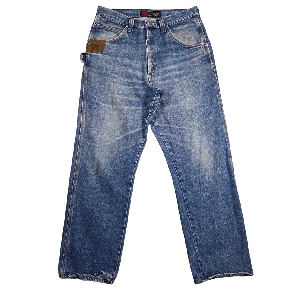 Wrangler Riggs Mens 34x31 Work Jeans Blue Denim Straight Leg Carpenter Grunge